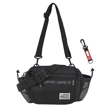 Imagem de Pochete masculina Rough Enough bolsa de ombro transversal para homens, 3 em 1, caminhada, pesca ao ar livre, trilhas, acampamento, cordura preta, Preto, 10.5 X 6 X 4.5 INCH