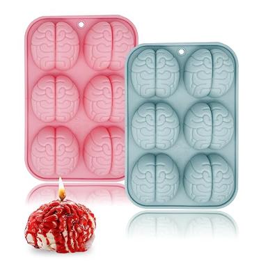 Imagem de Moldes de silicone 3D cérebro humano, pacote com 2 moldes realistas de silicone em forma de órgão de Halloween para doces, pudim de chocolate, sobremesa, geléia, sabonete feito à mão, adequado para adereços de festa de Halloween
