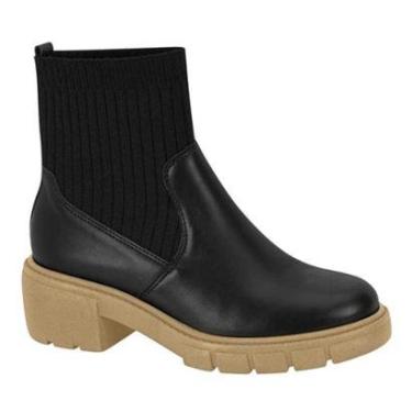 Imagem de Bota Feminina Cano Curto Knit Napa Preto Amêndoa Beira Rio 9077.205-Feminino