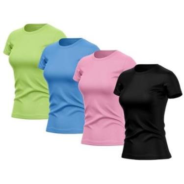 Imagem de Kit 4 Camisetas Feminina Dry Básica Lisa Proteção Solar UV Térmica Blusa Academia Esporte Camisa-Feminino