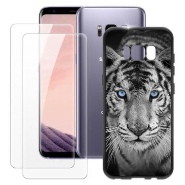 Imagem de MILEGOO Capa para Samsung Galaxy S8 + 2 peças protetoras de tela de vidro temperado, capa ultrafina de silicone TPU macio à prova de choque para Samsung Galaxy S8 (5,8 polegadas)