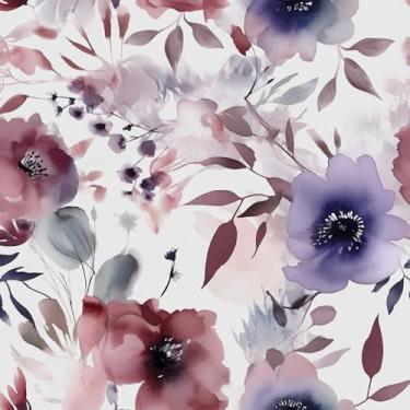 Imagem de Papel de parede floral aquarela descascar e colar, papel de contato com flores 44,5 cm x 299,7 cm, papel de parede botânico removível autoadesivo à prova d'água para prateleiras de quarto, armário