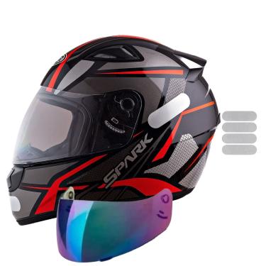Imagem de Capacete Masculino Ebf Spider Vermelho Mais Viseira Camaleão e Adesivo Branco
