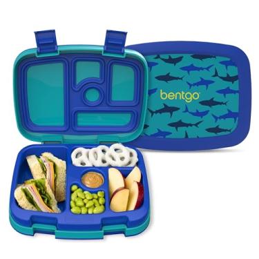 Imagem de Bentgo® Lancheira infantil à prova de vazamento, 5 compartimentos estilo bento – Tamanhos ideais para idades de 3 a 7 anos – livre de BPA, lavável na lava-louças, materiais seguros para alimentos (tubarões)