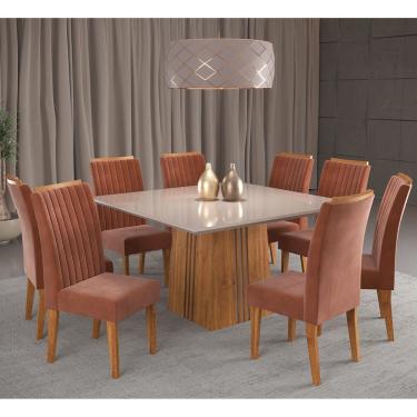 Imagem de Mesa de Jantar Quadrada Suprema Com 8 Cadeiras Fran Cobre/Off White/Terracota - Casa Giulia