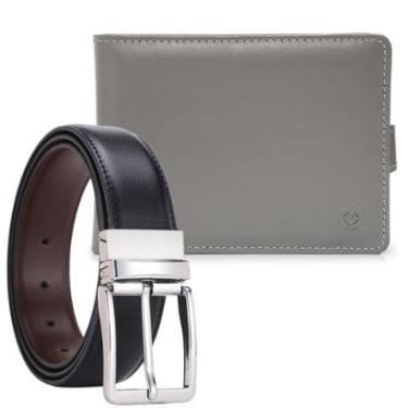 Imagem de Carteira Masculina Porta Cartão De Couro Legítimo Bovino Kit Cinto Masculino Dupla Face-Masculino