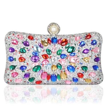 Imagem de Beaguful Bolsas femininas de luxo para noite com strass brilhantes bolsas de mão de luxo, Prata/multicolorido, Small
