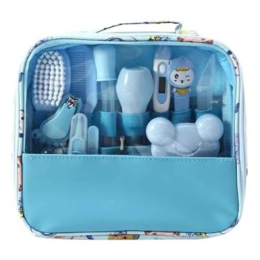 Imagem de Kit Higiene Bebe - Estojo Cuidado Bebe com 13 em 1 - Bolsa Bebe Organizada e Completa com Tesoura, Pente para Bebe, Termometro, Cortador de Unhas, Lixa de Unhas e outros - Livre de BPA - Linha Premium (Azul)