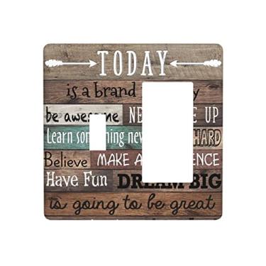 Imagem de Citações inspiradoras 2 interruptores de luz combinação combinação placa de parede decorativa 1 botão 1 tampa de tomada elétrica basculante placa frontal de madeira rústica para porta de celeiro casa de fazenda chalé decoração