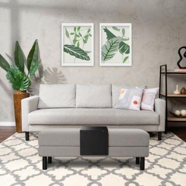Imagem de Conjunto Sofá 3 Lugares com Puff Baú 60cm e Bandeja Antúrio CabeCasa MadeiraMadeira Cinza