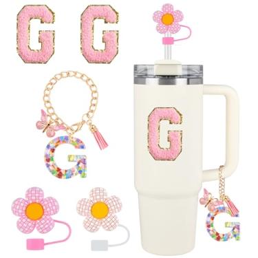 Imagem de Stanley Cup Accessories, 5PCS Tumbler Initials Decorações Toppers de canudo para tampa de canudo, pingentes de letras fofas para Stanley Copo de 1,134 g 850 g, adesivo (G)