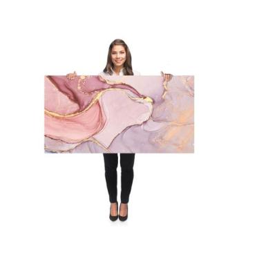 Imagem de Quadro Decorativo Grande Sala 100x50 Abstrato Marmore Rosa Dourado Qua