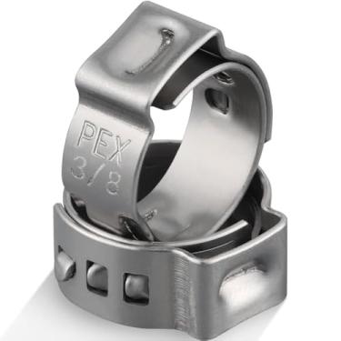 Imagem de OURU Pacote com 150 braçadeiras Pex de 3/20.3 cm, braçadeiras de aço inoxidável 304 Pex Cinch anéis de crimpagem Stepless Pex acessórios PEX braçadeiras, braçadeiras de mangueira de orelha única para