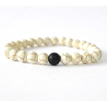 Imagem de Pulseira Pedra Natural Howlita Branca e Murano Black - Vorax Acessório