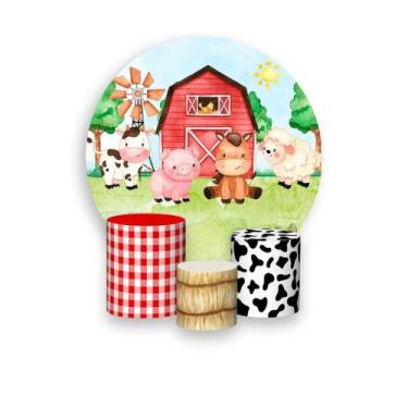 Imagem de Painel De Festa Redondo 1,50x1,50 + Trio De Capas Cilindro - Fazendinh