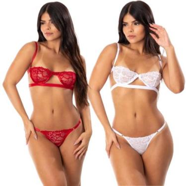Imagem de Kit 2 Conjunto Lingerie Meia Taça Sutiã Com Aro Calcinha Regulável Gri