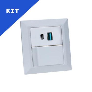 Imagem de Kit Espelhos Tomadas Duplo Chanf 2 Usb 9.0A 1 Interruptor - CONNECT CA