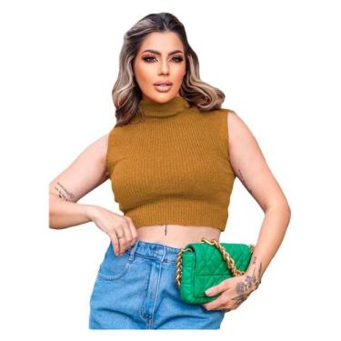 Imagem de Cropped Blusa Gola Alta Garrafinha Tricot Canelado Regata - EUC STORE,