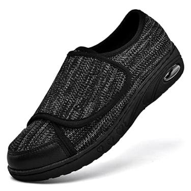 Imagem de Gmedonm Sapatos femininos largos com ajuste leve para edema diabético, fascite plantar, joanetes, artrite, pés inchados, almofada de ar, engorda e alargamento para idosos, Preto, cinza, 39