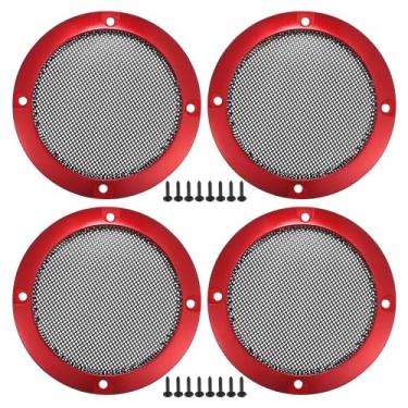 Imagem de ACROPIX Capa universal para grades de alto-falante de carro de 7,6 cm em malha redonda de 7,6 cm caixa protetora de subwoofer com parafusos de montagem vermelho ferro - pacote com 4
