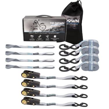 Imagem de Tie Down Correia catraca cinza de 2,5 cm x 4,5 m, kit com 4 unidades - 826 kg. Limite de carga