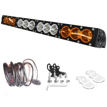 Imagem de Barra de luz LED de 22 polegadas dupla cor âmbar branco offroad stroboflash 120 W 12000 lúmens, barra de LED resistente para barco, carro, UTV 4WD 4X4, caminhão, trator, para-choque, rocha, fileira única, lâmpadas de cabo, chicote de fios
