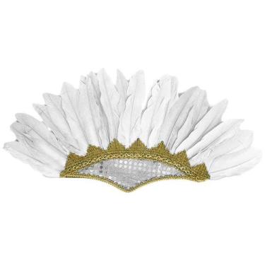 Imagem de Cocar Indígena de Carnaval Branco de Penas - Extra Festas