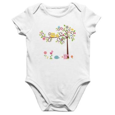 Imagem de Body Bebê Algodão Árvore Flores E Animais - Foca na Moda, Branco, G