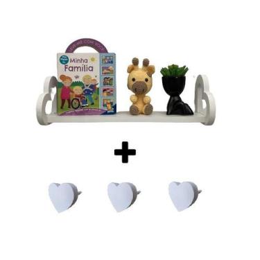 Imagem de Prateleira coração colorida e gancho de parede infantil 60cm - Hanger 