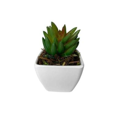 Imagem de Mini Suculenta Artificial Vaso de Plástico Branco - Multshop, Verde 03