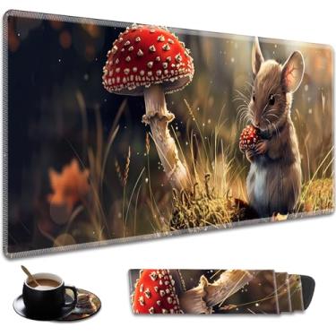 Imagem de Conjunto elegante de tapete de mesa durável e porta-copos para jogos, mouse pad 80 cm x 30 cm, teclado de borracha antiderrapante estendido, laptop e casa, hamster
