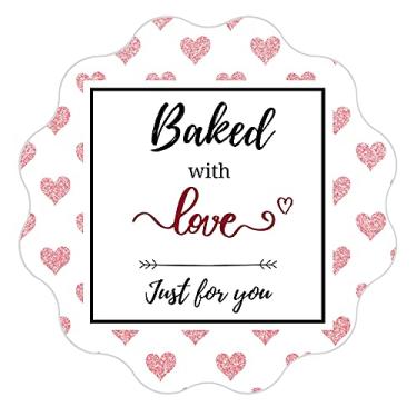 Imagem de Mobiusea Creation Rolo de adesivos Baked with Love | Corte recortado | À prova d'água | 5 cm | 300 etiquetas para adesivos de biscoito e cupcake, etiquetas de sacos de pão, embalagens de produtos assados