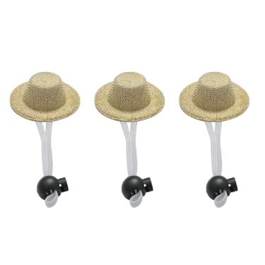 Imagem de 3 peças de chapéus de galinha para galinha, chapéu de palha pequeno para galinhas de verdade 5,8 cm mini hamster chapéu de galinha com alça elástica ajustável chapéu pequeno engraçado para galinhas