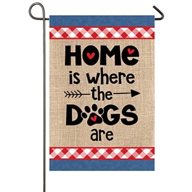 Imagem de Home is Where the Dogs Are Garden Flag Pet Lover Yard Flag 30,5 x 45,7 cm dupla face para amantes de cães presente guingão denim serapilheira sinal de quintal faixa vertical apreciação de animais de