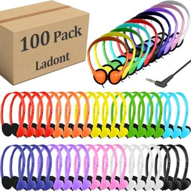 Imagem de Ladont Pacote com 100 Fones de Ouvido para Sala de Aula, Multicolorido, 3,5 mm, Conjunto de Fones de Ouvido para Biblioteca, Chromebook, Laptop, Computador