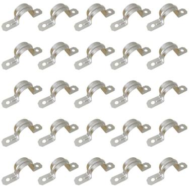 Imagem de 25 peças de tiras de conduíte de aço inoxidável de 3,5 cm - dois furos, suporte versátil em U para tubos rígidos - Montagem segura