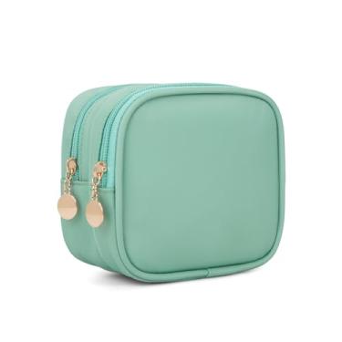 Imagem de XIAOLER Bolsa de maquiagem pequena, bolsa de cosméticos com zíper duplo, bolsa de maquiagem de viagem, linda bolsa de maquiagem para bolsa, mini bolsa de higiene pessoal, Verde menta, Todo mundo