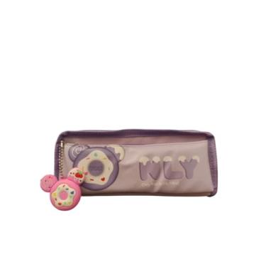 Imagem de Generic Estojo Escolar Donut Fofo Lilás Com 2 Compartimentos E Chaveiro Rosa 20x9x6cm