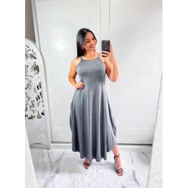 Imagem de Vestido de alcinha com bolço e barra abaloada  - MK MODAS, Cinza, GG