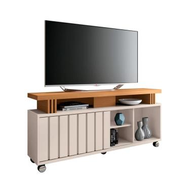 Imagem de Rack Bancada Sala Estar TV Até 50 Polegadas Porta Ripada 1 Prateleira E 5 Rodízios Briz 1.3