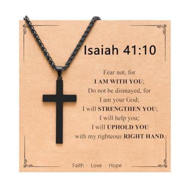 Imagem de PINKDODO Colar de cruz inspirador com versículo bíblico para homens, meninos, colar com pingente de cruz de aço inoxidável para homens, filho e marido, Aço inoxidável, Sem Pedra Preciosa