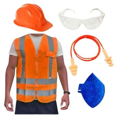 Imagem de Kit Obra Capacete de Proteção Óculos Croma Protetor Auricular Colete Refletivo Máscara PFF2 EPI (Laranja, XG)