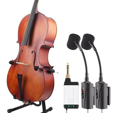 Imagem de MAMKOES Microfone Para Violoncelo Com 2 Transmissores Q2/At-5C Microfone Uhf Sem Fio Gooseneck Captador De Instrumento Condensador Captador Receptor E 2 Sistema De Transmissores Para Violoncelo