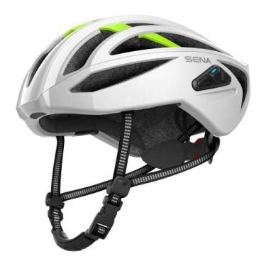 Imagem de Sena Capacete De Ciclismo De Estrada Inteligente R2X Com Alexa Integrada E Intercomunicador De Malha (Branco Fosco, Médio)