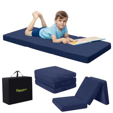 Imagem de MeMoreCool Colchão De Chão Dobrável Para Crianças, Colchonete De Três Dobras Para Crianças Pequenas, Futon Portátil Para Dormir Em Creche Ou Cama De Chão, Azul-Marinho, 57 X 22 Polegadas