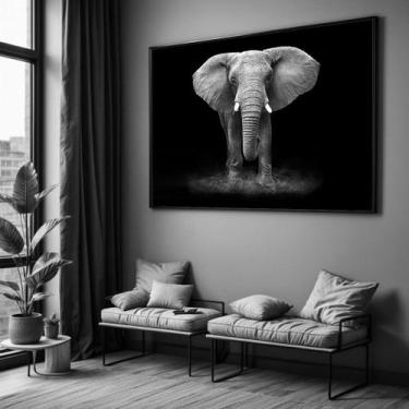 Imagem de Quadro com Moldura Sala Quarto Elefante Preto e Branco Decorativo Hori
