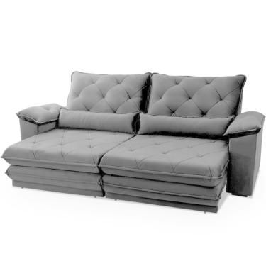 Imagem de Sofá Retrátil Reclinável 4 lugares 2,5 metros Hellen Manchester assento com molas ensacadas tecido platinium Grafite