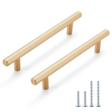 Imagem de L&lonpa Pacote com 10 alças de armário douradas – 12 cm de centro a centro, puxadores de gaveta serrilhados de alumínio sólido, ferragens modernas duráveis para cozinha, quarto, banheiro, cômoda