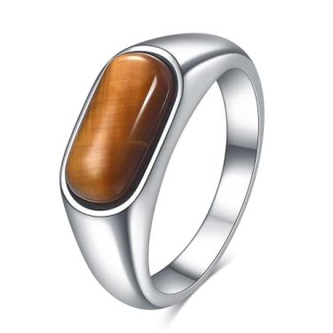 Imagem de MYNENEY Aço inoxidável ouro/prata forma quadrada sinete masculino anel mindinho declaração bonito casamento azul/marrom/verde anéis de pedra presente moderno para mulheres homens, Pedra, Sem pedra preciosa