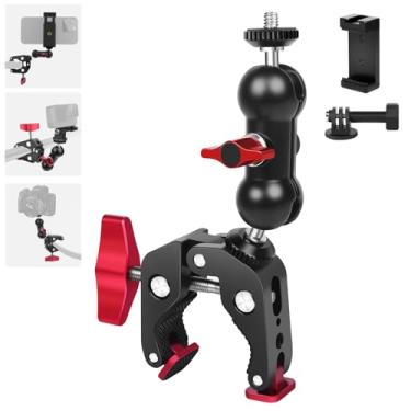 Imagem de Mechrig Super braçadeira com braço mágico duplo, kit de montagem de braçadeira de câmera de alumínio para câmera de ação DSLR, telefone/monitor/luz de vídeo/microfone, suporte de câmera para tripé